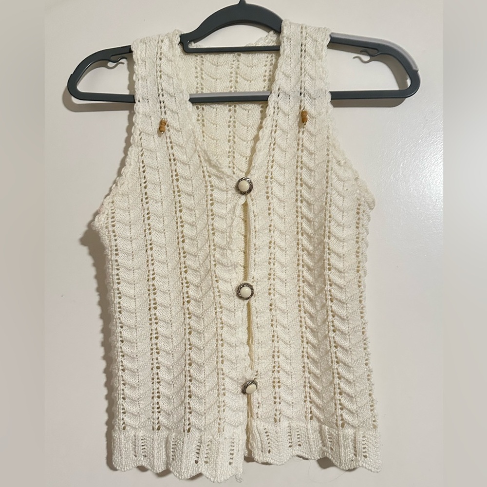 Cream Knit Button-Up Vest